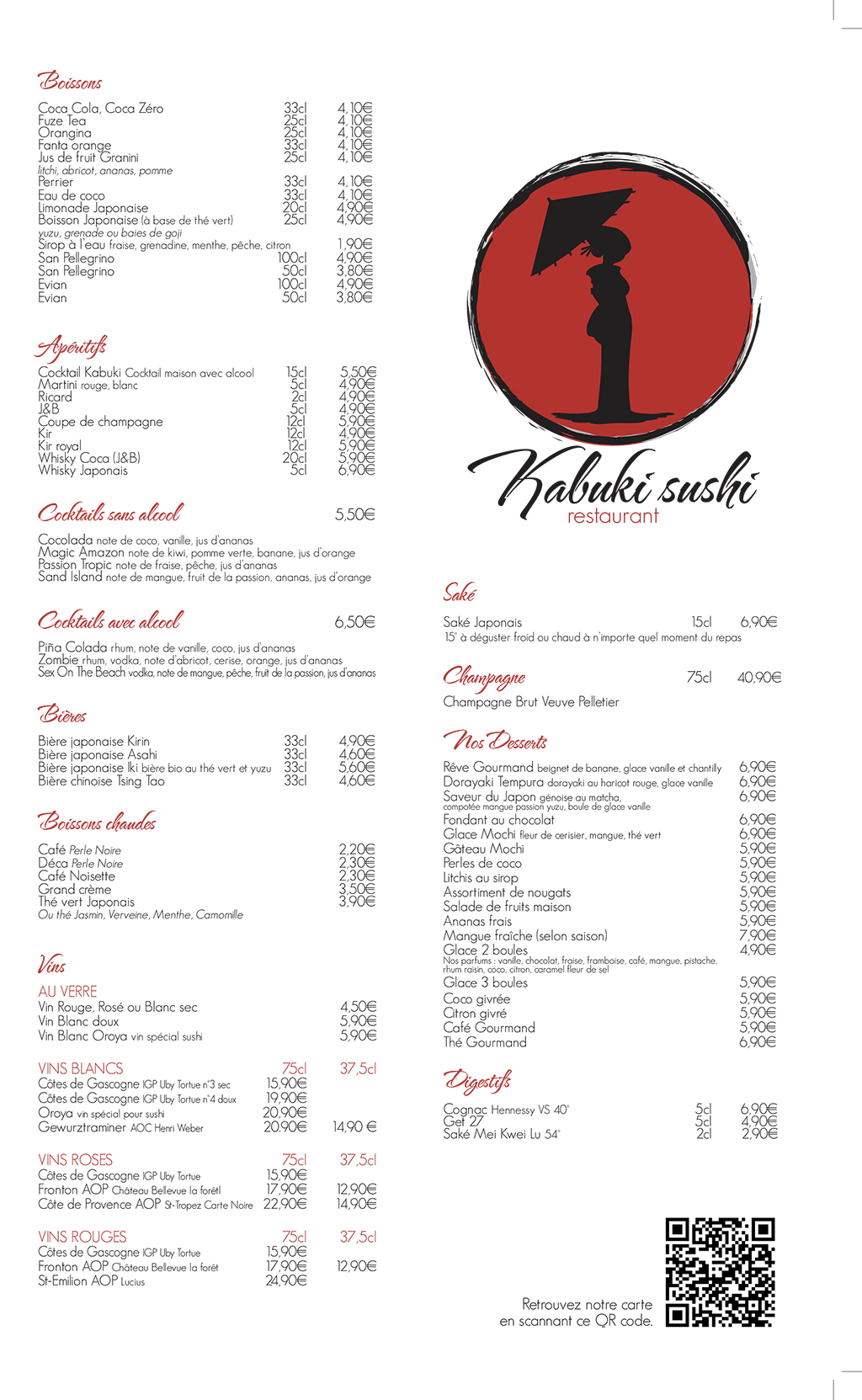 Kabuki Sushi - Carte du restaurant japonais à cornebarieu